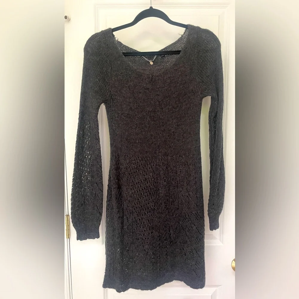 Anthropologie Knitted And Knotted Dark Grey Sweater Dress Women’s Fall - Picture 3 of 3